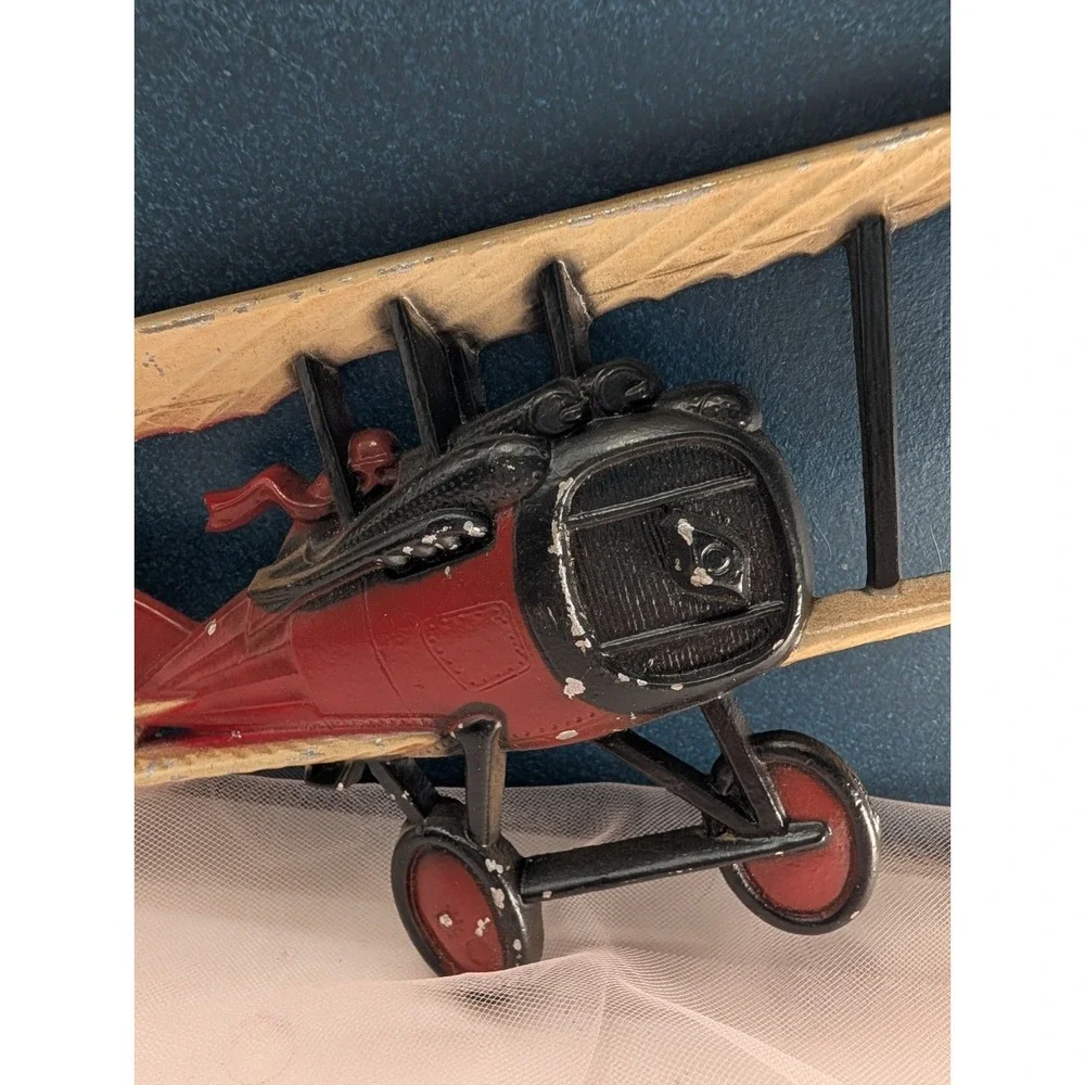 HOMCO USA Metal Biplane Wall Plaque Lot of 2 Yellow & Red Airplane Decor